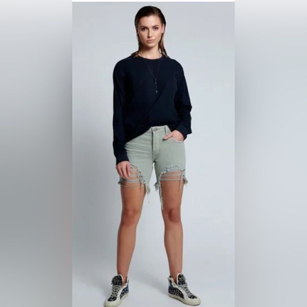 One Teaspoon Free People Stevies Long Length Boyfriend Shorts fade Khaki NWT 28 - Picture 2 of 12
